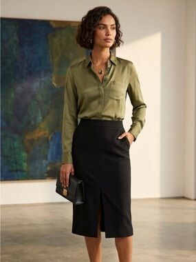 J.Crew 100% Silk Hidden Button Down Blouse Olive Green Size 0 NWT